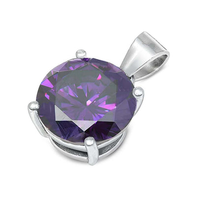 Sterling Silver Elegant Amethyst CZ Solitaire Pendant Set on High Quality Prong Setting And Aprx 4 Carat Weight