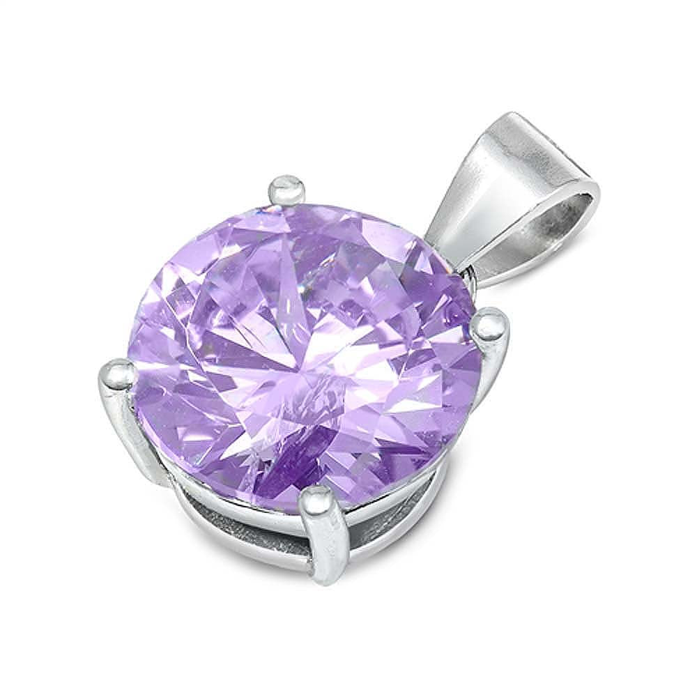 Sterling Silver Elegant Lavender CZ Solitaire Pendant Set on High Quality Prong Setting And Aprx 4 Carat Weight
