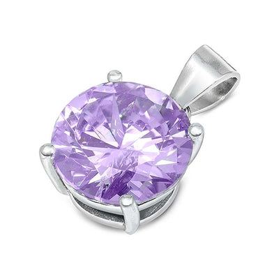 Sterling Silver Elegant Lavender CZ Solitaire Pendant Set on High Quality Prong Setting And Aprx 4 Carat Weight