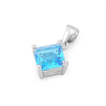 Load image into Gallery viewer, Sterling Silver Elegant Aquamarine Princess Cut CZ Solitaire Pendant Set on High Quality Prong Setting And Aprx 1.5 Carat Weight