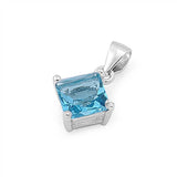 Sterling Silver Elegant Blue Topaz Princess Cut CZ Solitaire Pendant Set on High Quality Prong Setting And Aprx 1.5 Carat Weight