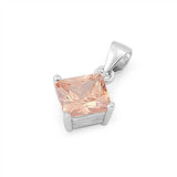 Sterling Silver Elegant Champagne Princess Cut CZ Solitaire Pendant Set on High Quality Prong Setting And Aprx 1.5 Carat Weight
