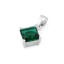 Load image into Gallery viewer, Sterling Silver Elegant Emerald Princess Cut CZ Solitaire Pendant Set on High Quality Prong Setting And Aprx 1.5 Carat Weight