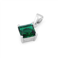 Sterling Silver Elegant Emerald Princess Cut CZ Solitaire Pendant Set on High Quality Prong Setting And Aprx 1.5 Carat Weight