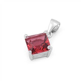 Sterling Silver Elegant Garnet Princess Cut CZ Solitaire Pendant Set on High Quality Prong Setting And Aprx 1.5 Carat Weight