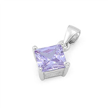 Load image into Gallery viewer, Sterling Silver Elegant Lavender Princess Cut CZ Solitaire Pendant Set on High Quality Prong Setting And Aprx 1.5 Carat Weight