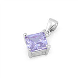 Sterling Silver Elegant Lavender Princess Cut CZ Solitaire Pendant Set on High Quality Prong Setting And Aprx 1.5 Carat Weight