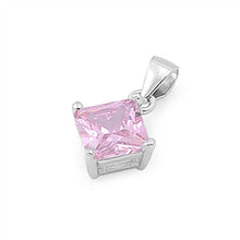 Load image into Gallery viewer, Sterling Silver Elegant Pink Princess Cut CZ Solitaire Pendant Set on High Quality Prong Setting And Aprx 1.5 Carat Weight