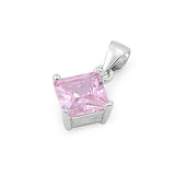 Sterling Silver Elegant Pink Princess Cut CZ Solitaire Pendant Set on High Quality Prong Setting And Aprx 1.5 Carat Weight