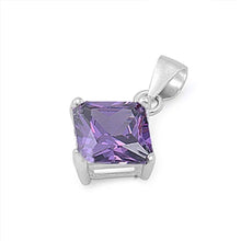 Load image into Gallery viewer, Sterling Silver Elegant Amethyst Princess Cut CZ Solitaire Pendant Set on High Quality Prong Setting And Aprx 2.5 Carat Weight