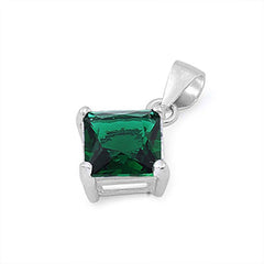 Sterling Silver Elegant Emerald Princess Cut CZ Solitaire Pendant Set on High Quality Prong Setting And Aprx 2.5 Carat Weight