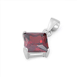 Sterling Silver Elegant Garnet Princess Cut CZ Solitaire Pendant Set on High Quality Prong Setting And Aprx 2.5 Carat Weight