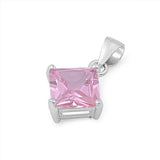 Sterling Silver Elegant Pink Princess Cut CZ Solitaire Pendant Set on High Quality Prong Setting And Aprx 2.5 Carat Weight