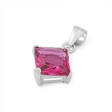 Load image into Gallery viewer, Sterling Silver Elegant Red Ruby Princess Cut CZ Solitaire Pendant Set on High Quality Prong Setting And Aprx 2.5 Carat Weight