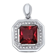 Load image into Gallery viewer, Sterling Silver Princess Cut Garnet Cz with Pave Frame Pendant, Pendant Height of 16MM