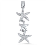 Sterling Silver Fancy Three Dangle Starfishes Pendant Embedded with Clear Cz StonesAnd Pendant Height of 33MM