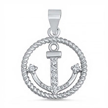Load image into Gallery viewer, Sterling Silver Fancy Rope Circled Anchor Pendant with Clear Cz Stones And Pendant Height of 19MM