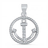 Sterling Silver Fancy Rope Circled Anchor Pendant with Clear Cz Stones And Pendant Height of 19MM