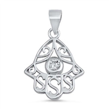 Load image into Gallery viewer, Sterling Silver Fancy Hamsa Hand with Clear CZ Stone PendantAnd Pendant Height of 19MM