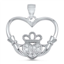Load image into Gallery viewer, Sterling Silver Fancy Clear Cz Heart Holding Heart Pendant with Pendant Height of 18MM