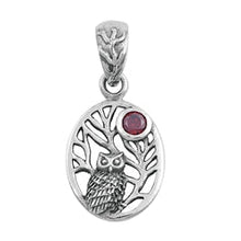Load image into Gallery viewer, Sterling Silver Owl Garnet Color CZ Pendant