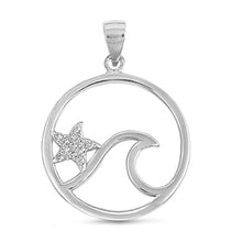 Load image into Gallery viewer, Sterling Silver Ocean Wave and Starfish Clear CZ Pendant