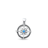 Sterling Silver Oxidized Compass Blue Lab Opal Pendant Face Height-16.5mm