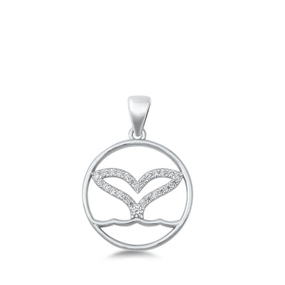 Sterling Silver Rhodium Plated Whale Tail Clear CZ Pendant Pendant Height-18mm