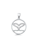 Sterling Silver Rhodium Plated Whale Tail Clear CZ Pendant Pendant Height-18mm