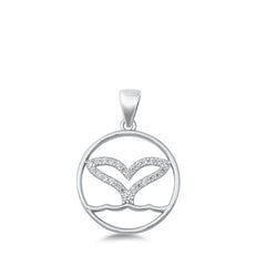 Sterling Silver Rhodium Plated Whale Tail Clear CZ Pendant Pendant Height-18mm