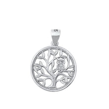 Load image into Gallery viewer, Sterling Silver Rhodium Plated Owl and Tree Clear CZ Pendant