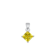 Load image into Gallery viewer, Sterling Silver Rhodium Plated Diamond Yellow CZ Solitaire Pendant Face Height-9mm