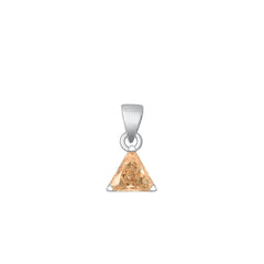 Sterling Silver Rhodium Plated Triangle Champagne Solitaire CZ Pendant Face Height-6mm