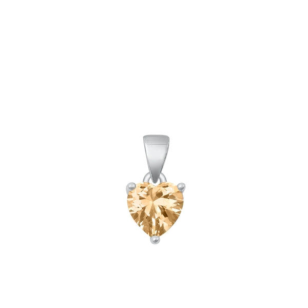 Sterling Silver Rhodium Plated Champagne Heart CZ Solitaire Pendant Face Height-8mm