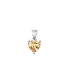 Sterling Silver Rhodium Plated Champagne Heart CZ Solitaire Pendant Face Height-8mm