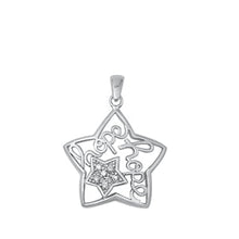 Load image into Gallery viewer, Sterling Silver Rhodium Plated Hope and Star Clear CZ Pendant
