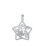Sterling Silver Rhodium Plated Hope and Star Clear CZ Pendant
