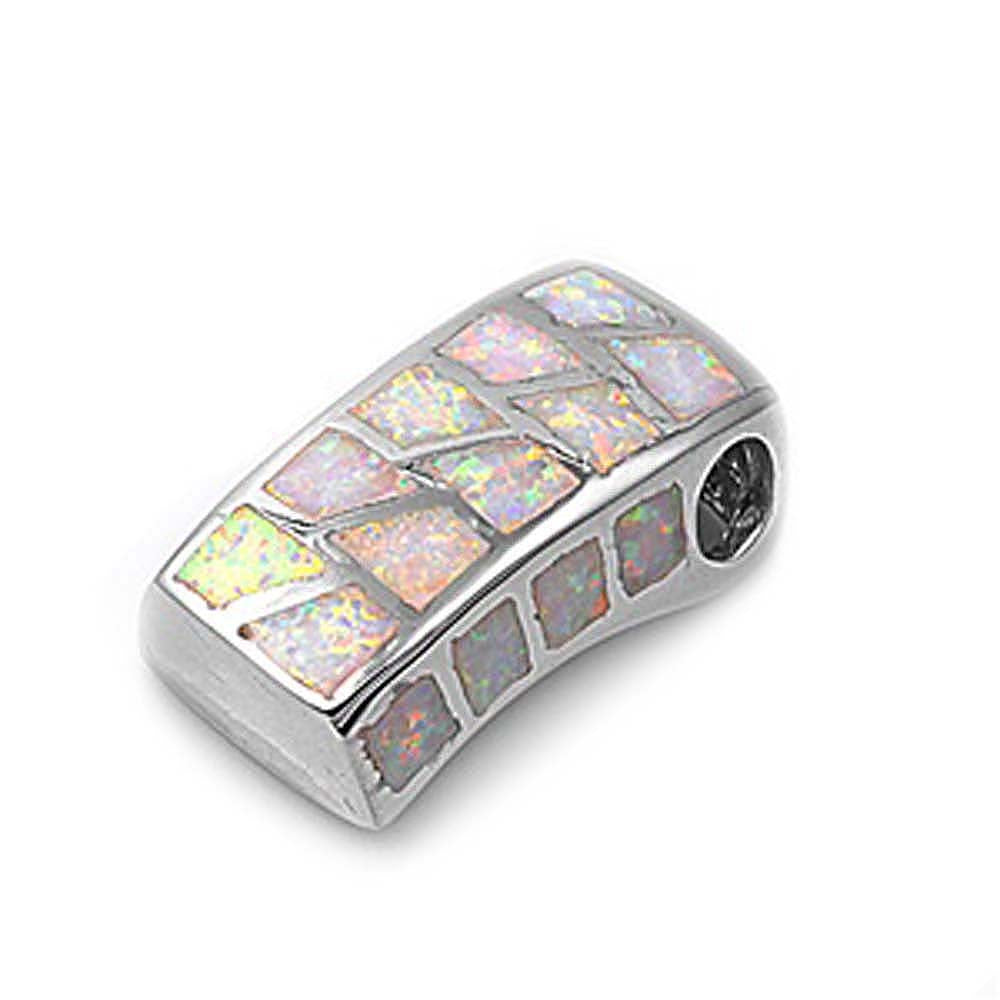 Sterling Silver Rectangle Shape White Lab Opal PendantAnd Pendant Height 25mm