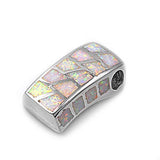 Sterling Silver Rectangle Shape White Lab Opal PendantAnd Pendant Height 25mm