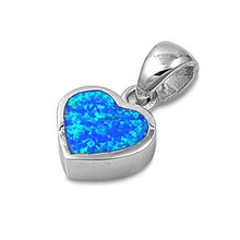 Load image into Gallery viewer, Sterling Silver Plain Blue Lab Opal Heart Pendant with Pendant Height of 10MM