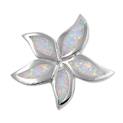 Sterling Silver Flower Shape White Lab Opal PendantAnd Pendant Height 29mm