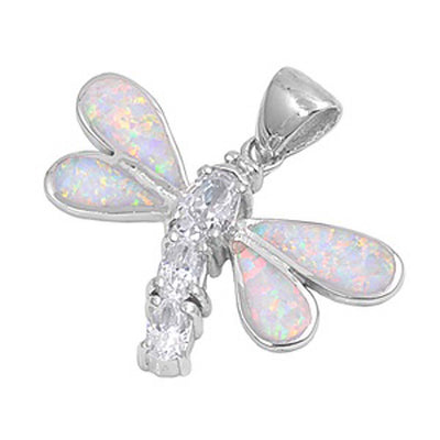 Sterling Silver Flower Shape White Lab Opal PendantAnd Pendant Height 38mm