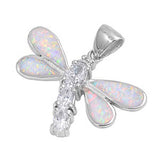 Sterling Silver Flower Shape White Lab Opal PendantAnd Pendant Height 38mm