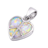 Sterling Silver Fancy White Lab Opal Heart Peace Sign Pendant with Pendant Height of 13MM