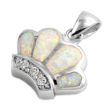 Load image into Gallery viewer, Sterling Silver Modish Elegant Style White Lab Opal Crown wit Round Clear CZ Stone PendantAnd Pendant Height of 16MM