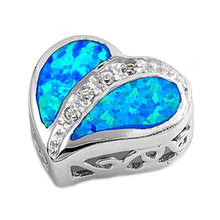 Load image into Gallery viewer, Sterling Silver Fancy Heart with Blue Lab Opal and Clear CZ Stone PendantAnd Pendant Height of 12MM