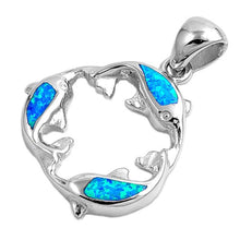 Load image into Gallery viewer, Sterling Silver Dolphin Shape Blue Lab Opal Pendant And Pendant Height 27mm