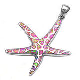 Sterling Silver Starfish Shape Pink Lab Opal PendantAnd Pendant Height 41mm