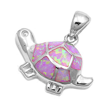 Load image into Gallery viewer, Sterling Silver Stylish Modern Turtle with Pink Lab Opal PendantAnd Pendant Height of 18MM