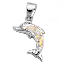 Load image into Gallery viewer, Sterling Silver Stylish Dolphin with White Lab Opal PendantAnd Pendant Height of 15MM